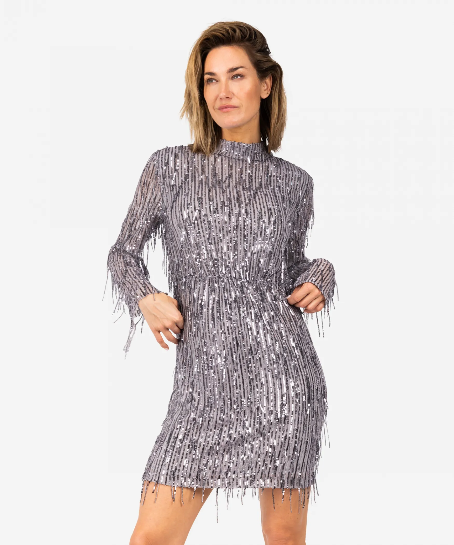 IBANA Frasy - party | Grey Fringed< Midi Jurken