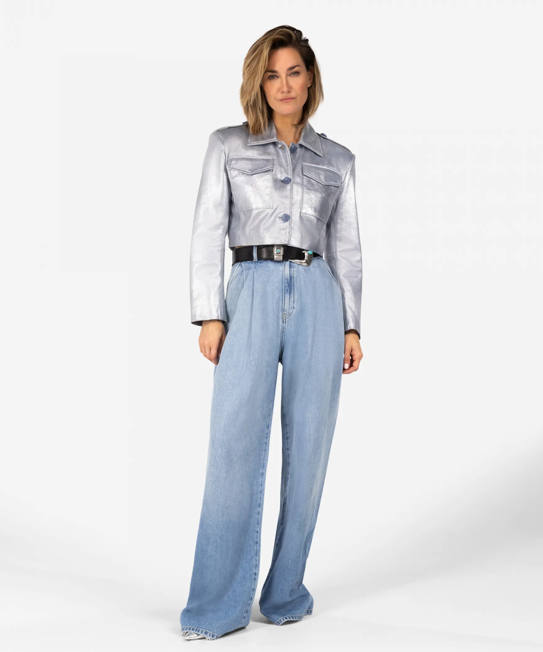 IBANA Jorin Metallic | Stone Blue< Leren Jassen
