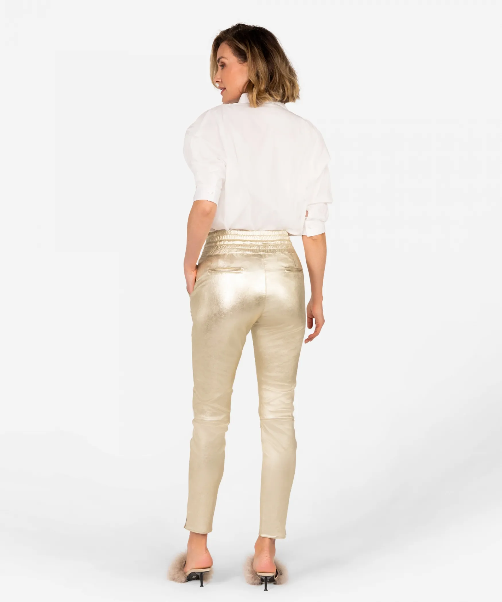 IBANA Poggy Metallic | Soft gold< High Waist | Leren Broeken
